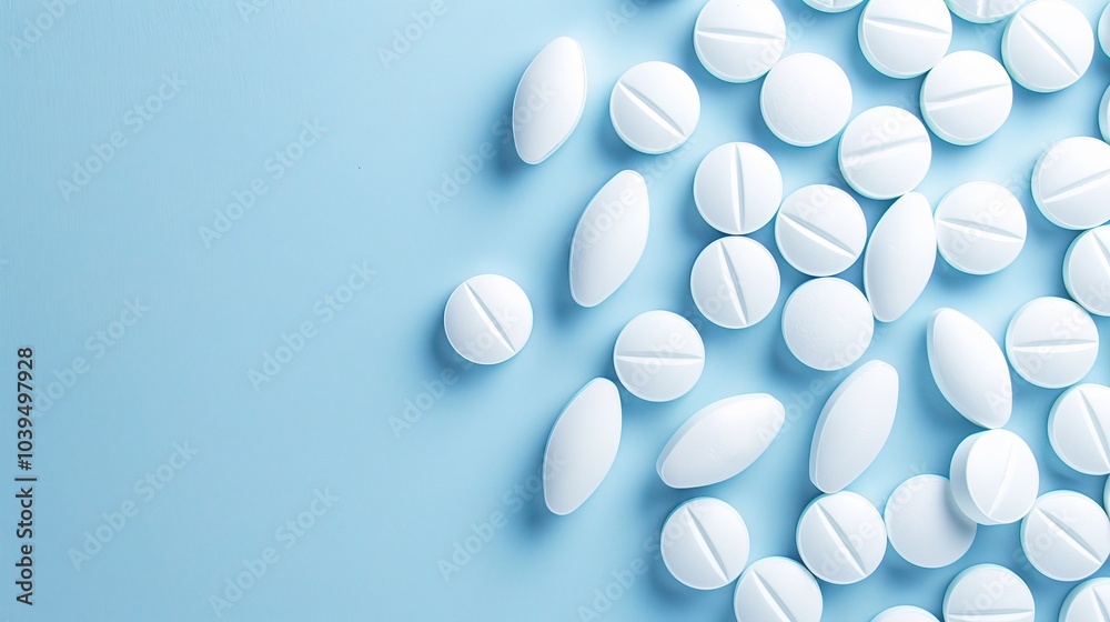 Blue medicine pill tablet float on blue background - a captivating and serene sight Blue medicine pill tablet float on blue background - a captivating and serene sight