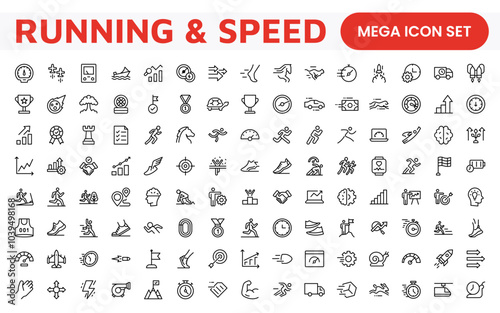 Running & Speed Icon Set. Dynamic icons capturing the essence of motion, sprinting, and velocity for fitness apps, sports branding, and training materials.