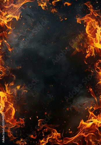 frame of fire on dark background.