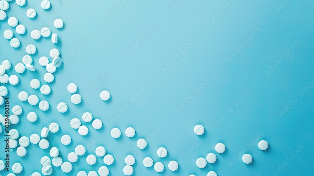 Blue medicine pill tablet float on blue background - a captivating and serene sight Blue medicine pill tablet float on blue background - a captivating and serene sight