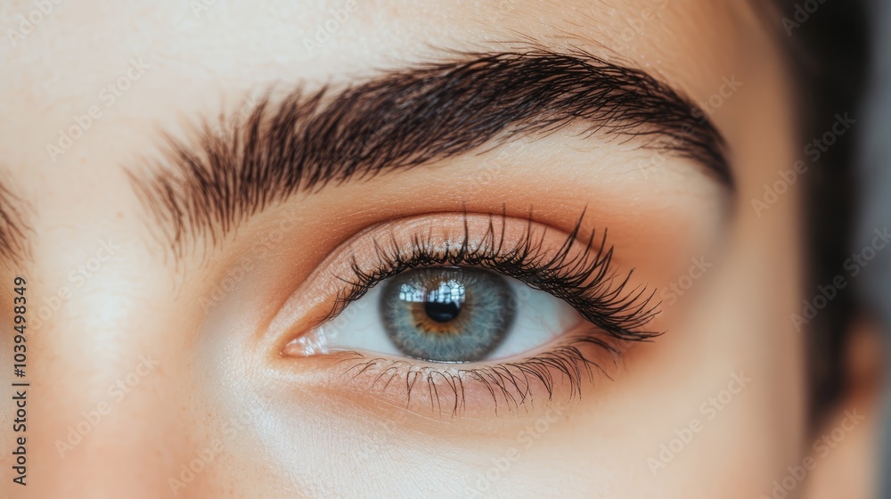 Obraz premium A tight shot of an eye with lengthy lashes and a touch of blue eyeshadow gracing the left lid