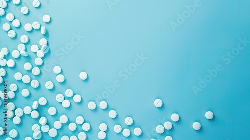 Blue medicine pill tablet float on blue background - a captivating and serene sight