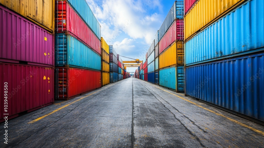 Fototapeta premium Stacked Containers in a Busy Urban Terminal