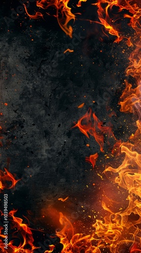 frame of fire on dark background.