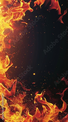 frame of fire on dark background.