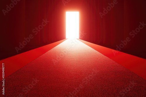 Red carpet with bright light in the end / 3D illustration with generative ai