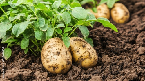 Obraz na płótnie Fresh Potatoes Growing in Rich Soil w salonie