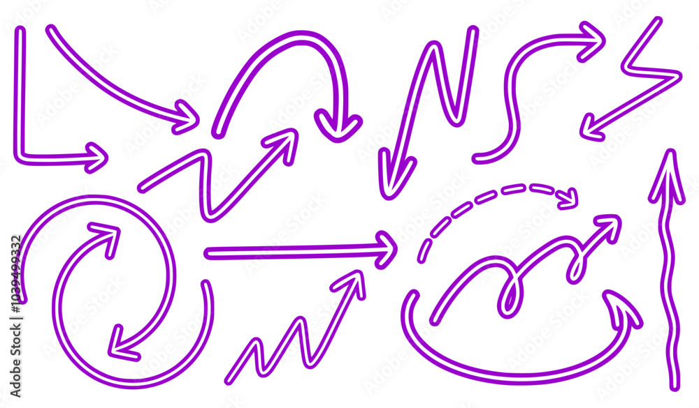 Fototapeta premium Abstract Hand-Drawn Arrow Set in Purple for Creative Designs and Presentations.eps