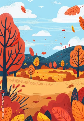 autumn landscape flat illustration.