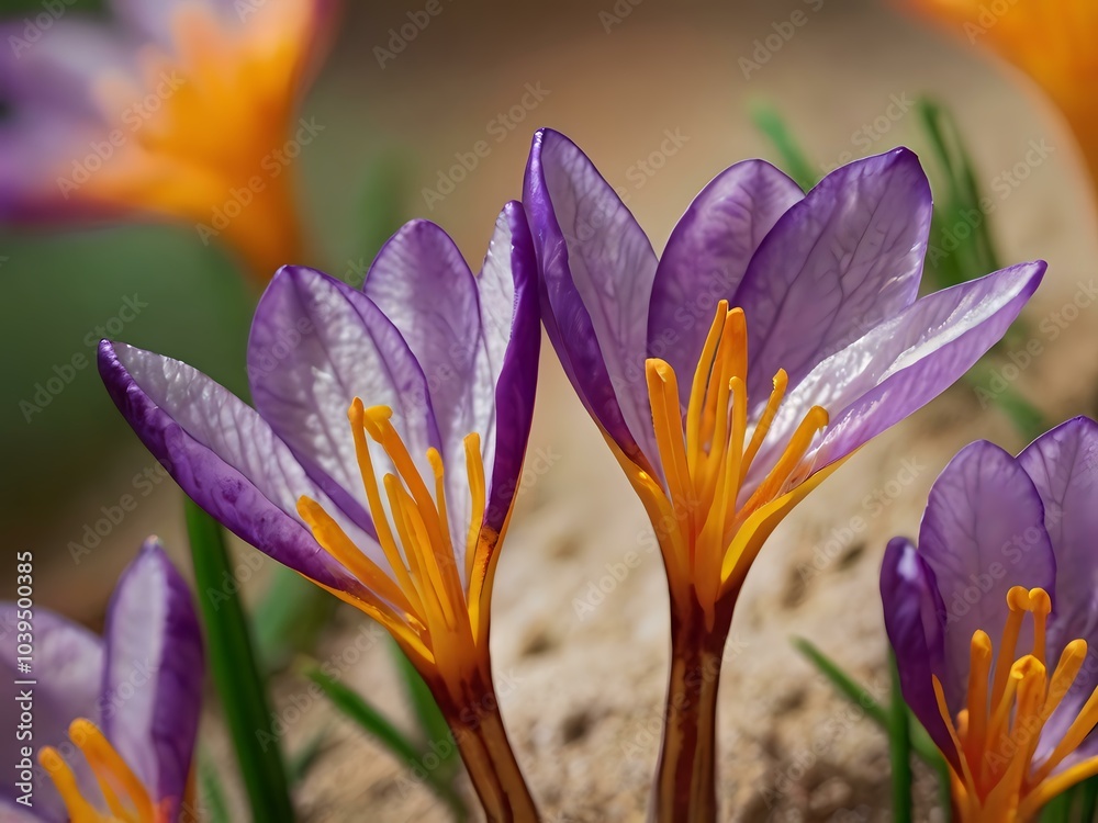 Fototapeta premium Saffron flower photographed in the garden in the house during the day with good lighting. beautiful purple flowers