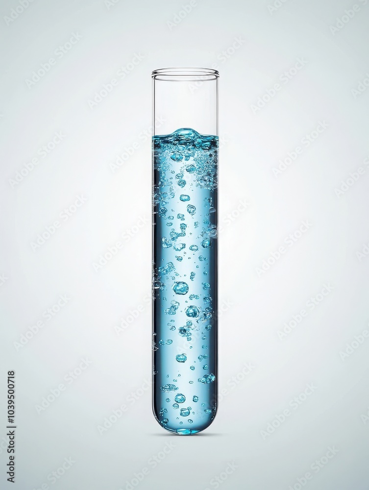 Blue Liquid in Test Tube with Bubbles on White Background Blue Liquid in Test Tube with Bubbles on White Background