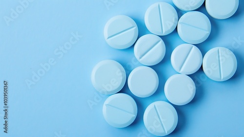 Blue medicine pill tablet float on blue background - a captivating and serene sight