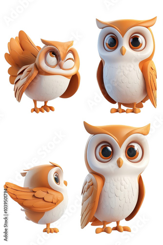 Wallpaper Mural A 3D cartoon owl character, isolate on white background, with big eyes and playful expressions. cutout png Torontodigital.ca
