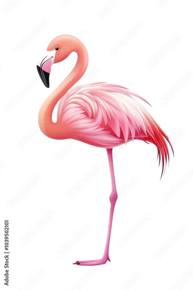 Obraz premium A flat style illustrated flamingo, isolate on white background, with minimalistic shapes and details. cutout png