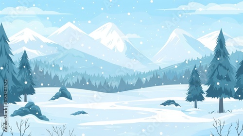 winter landscape flat illustration.