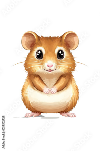 A flat style illustrated hamster, isolate on white background, characterized by vibrant colors and cute features. cutout png