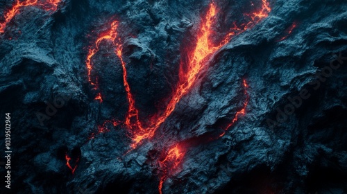 view of hot red magma flowing on dark mountainous surface at night time