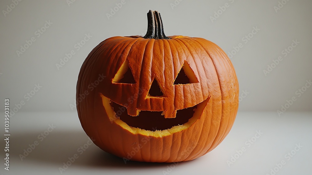 A classic jack-o'-lantern with a friendly grin, carved into a bright orange pumpkin. A classic jack-o'-lantern with a friendly grin, carved into a bright orange pumpkin.