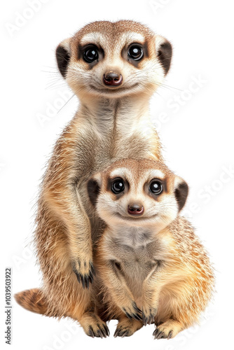 A family of meerkats, isolate on white background, gathered together with joyful expressions and playful poses. cutout png