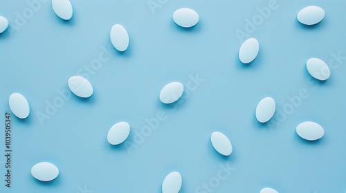 Blue medicine pill tablet float on blue background - a captivating and serene sight