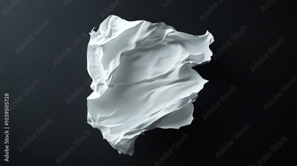 A white poster, wrinkled and folded, is glued to a black surface. A white poster, wrinkled and folded, is glued to a black surface.