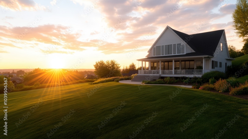 Picturesque countryside home with sunset view Picturesque countryside home with sunset view