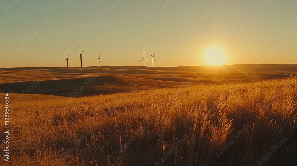 Wind Turbines Spinning on a Windy Day in Open Plains Wind Turbines Spinning on a Windy Day in Open Plains