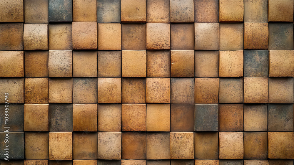 A wall made of brown bricks with a checkered pattern A wall made of brown bricks with a checkered pattern