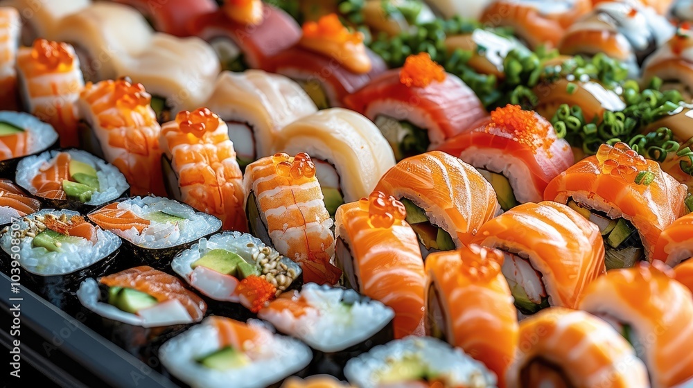 Sushi roll party tray, catering menu. Sushi roll party tray, catering menu.