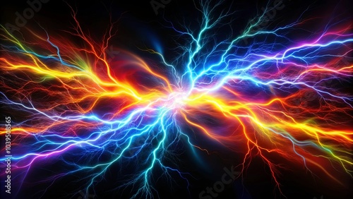 A Symphony of Electric Energy, Intertwining Threads of Vibrant Hues and Luminescent Patterns, Illuminating the Darkness