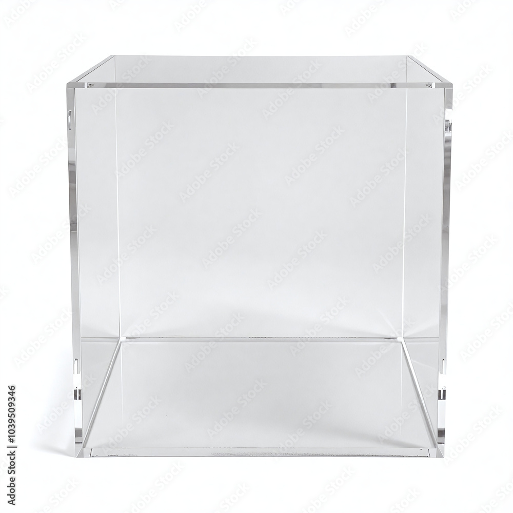 Minimalist transparent acrylic cube, isolated on a white background. Great for product display mockups or modern design elements in presentations. Minimalist transparent acrylic cube, isolated on a white background. Great for product display mockups or modern design elements in presentations.