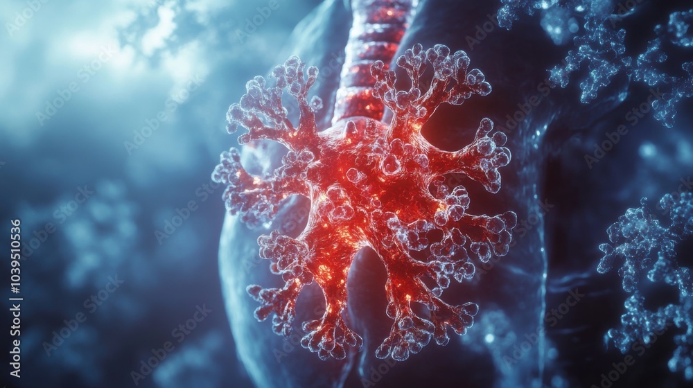 Naklejka premium Detailed illustration of lung structure with branching airways.