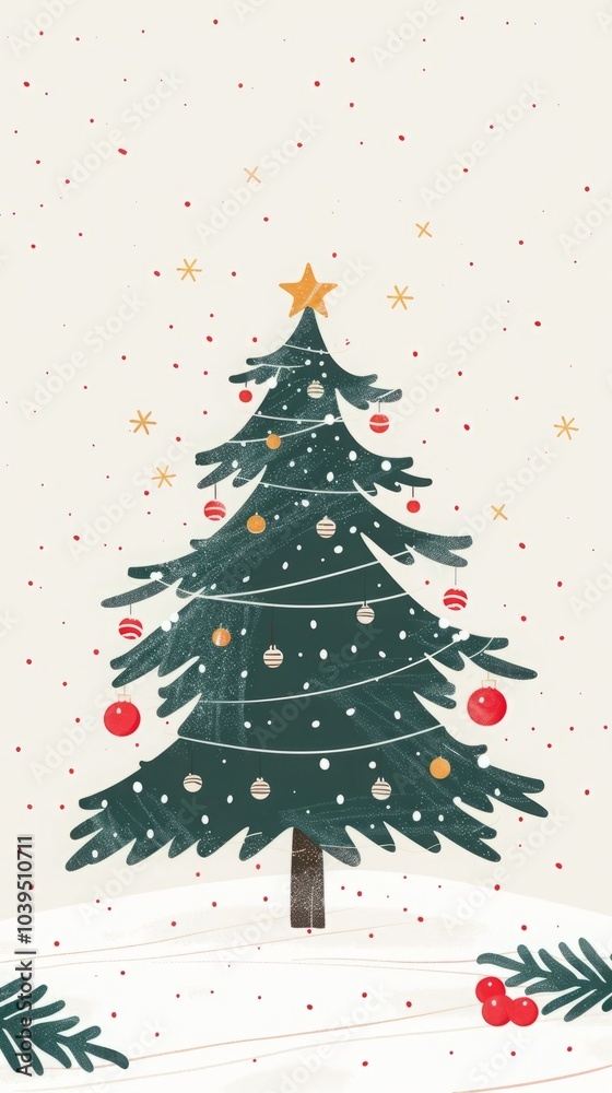 Christmas tree on white background illustration.