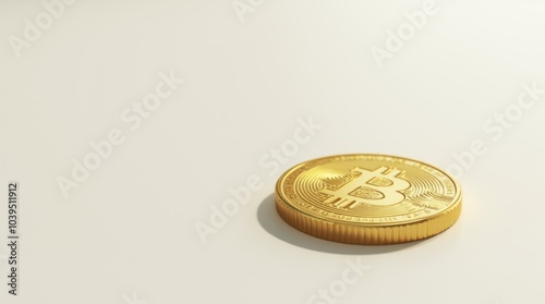 A shiny gold coin placed on a clean white surface, casting a soft shadow that adds depth and dimension, symbolizing wealth and prosperity with its radiant metallic sheen.