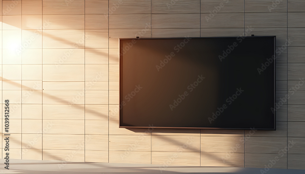 Sunlit Black Billboard Mockup on Black Tiles - 3D Visualization Sunlit Black Billboard Mockup on Black Tiles - 3D Visualization