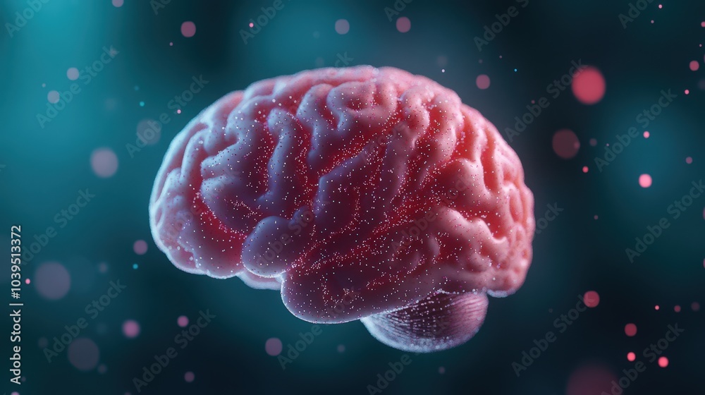 Obraz premium Glowing brain with sparkling particles