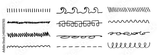 Black lines, doodles and scribbles abstract freehand drawings, design elements and decorative stickers. Vector art.