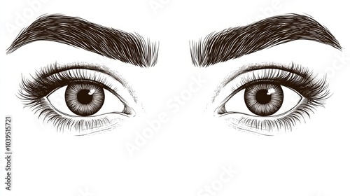  A near view of someone's expressive eyes, adorned with lengthy lashes No mustache present atop the head