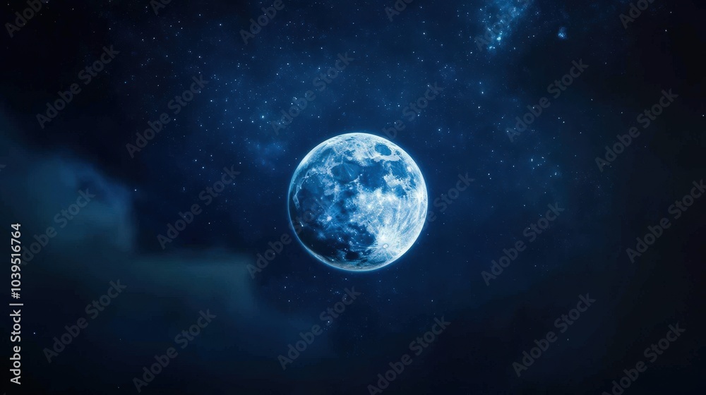 Fototapeta premium Glowing full moon in a starry night sky