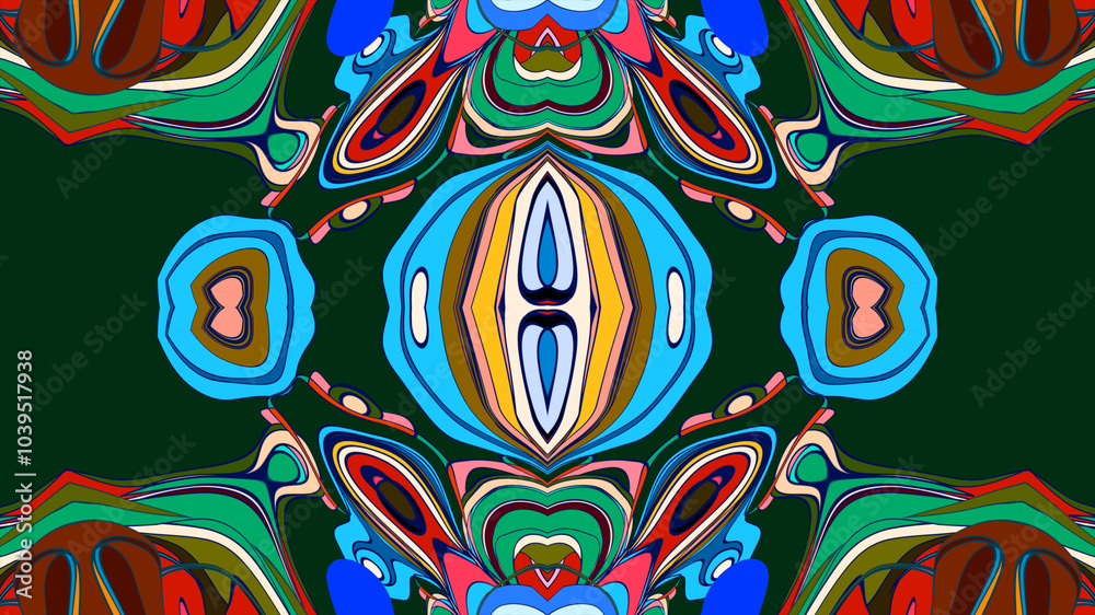 Fototapeta premium Abstract colorful psychedelic mandala kaleidoscope background pattern for a summer music festival