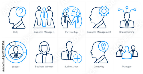 A set of 10 web marketing icons as help, business managers, partnership