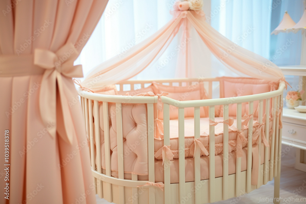 Serene baby room with soothing pastel tones, gentle decorations, and a comfy crib for a peaceful space Serene baby room with soothing pastel tones, gentle decorations, and a comfy crib for a peaceful space