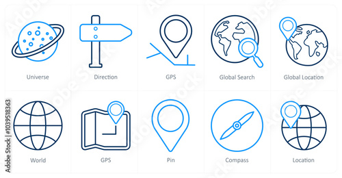 A set of 10 web marketing icons as universe, direction, gps