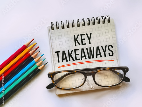 Notepad with key takeaways phrase, resources for illustrations