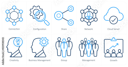 A set of 10 web marketing icons as connection, configuration, share