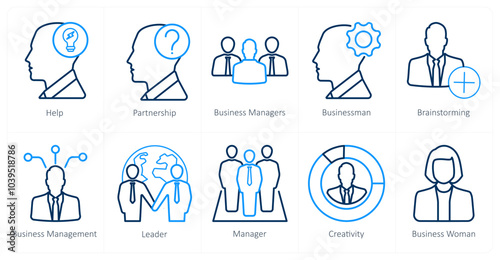 A set of 10 web marketing icons as help, partnership, business managers