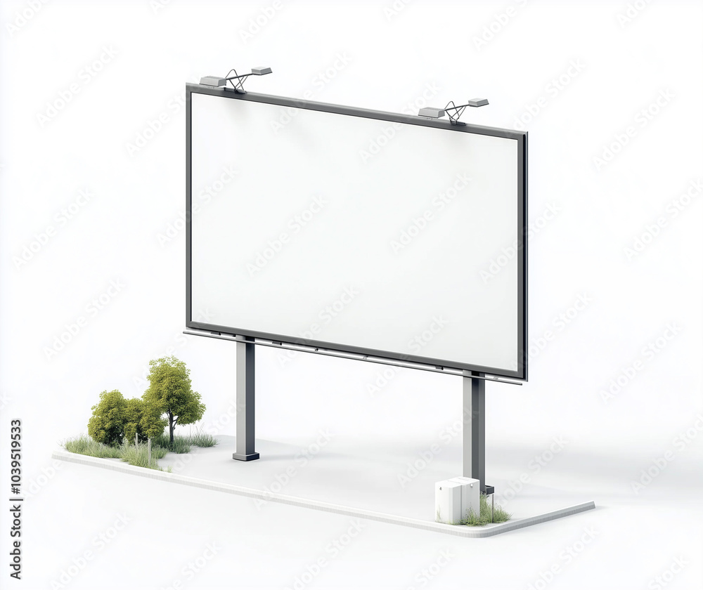 Obraz premium Blank white banner mockup on black city billboard, Empty bill board mock up isolated. Clear canvas template on sity street sign. Large outdoor poster screen. Big cityboard signage stand.
