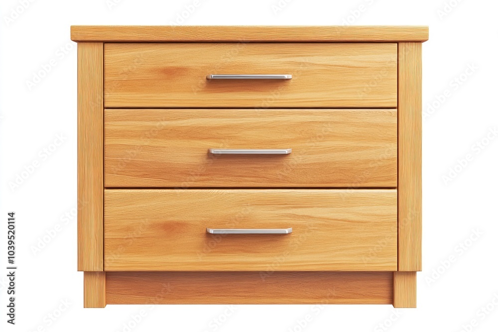 Wooden Nightstand with Three Drawers and Silver Handles Wooden Nightstand with Three Drawers and Silver Handles