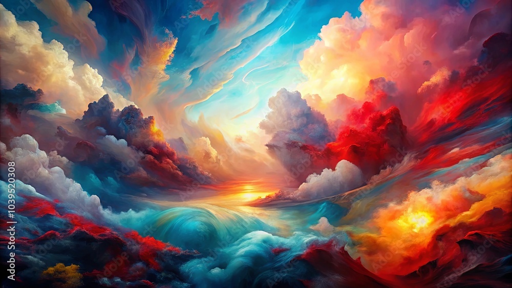 Fototapeta premium A symphony of color and form, painted across the canvas of a dreamlike sky, where clouds morph into mountains, and the horizon dissolves into a sea of vibrant hues.