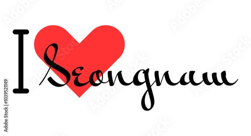 I love Seongnam, city of South Korea. Hand drawn letters with red heart. Vector illustration lettering, modern design